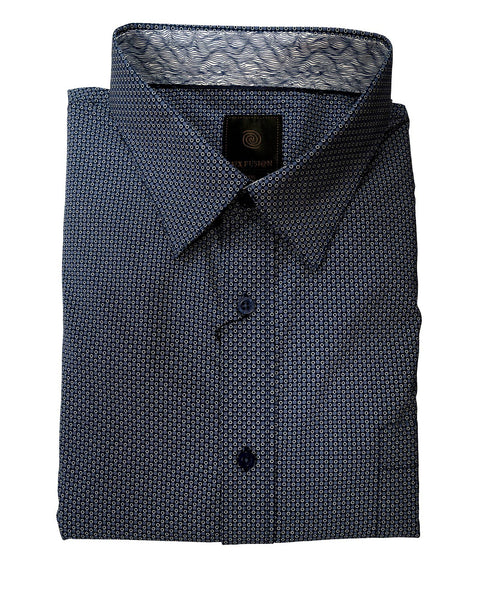 F/X Fusion Navy Circle Print Hidden Button Down Sport Shirt - Rainwater's Men's Clothing and Tuxedo Rental