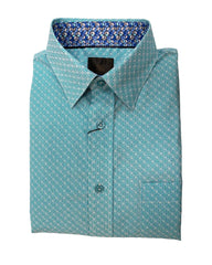 F/X Fusion Teal Micro Print Hidden Button Down Sport Shirt - Rainwater's Men's Clothing and Tuxedo Rental