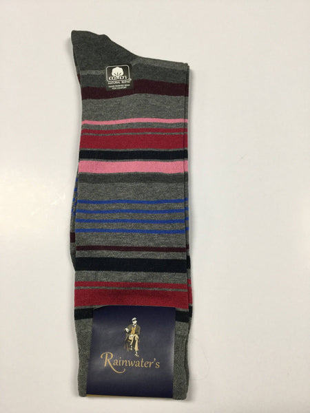 Rainwater's Mercerized Cotton Grey Striped Dress Sock - Rainwater's Men's Clothing and Tuxedo Rental