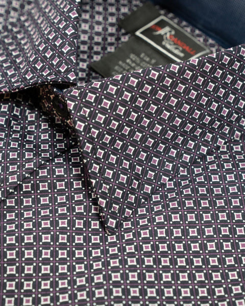 Jon Randall Collection Black & Purple Square Print Sport Shirt - Rainwater's Men's Clothing and Tuxedo Rental