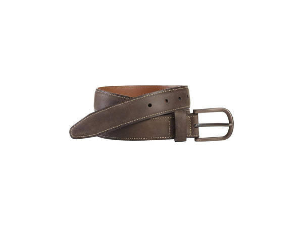 Johnston & Murphy Oiled Contrast Stitched Belt In Brown - Rainwater's Men's Clothing and Tuxedo Rental