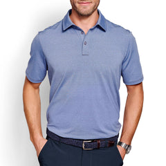 Johnston & Murphy Polo Shirt in Blue & Grey Narrow Stripe - Rainwater's Men's Clothing and Tuxedo Rental