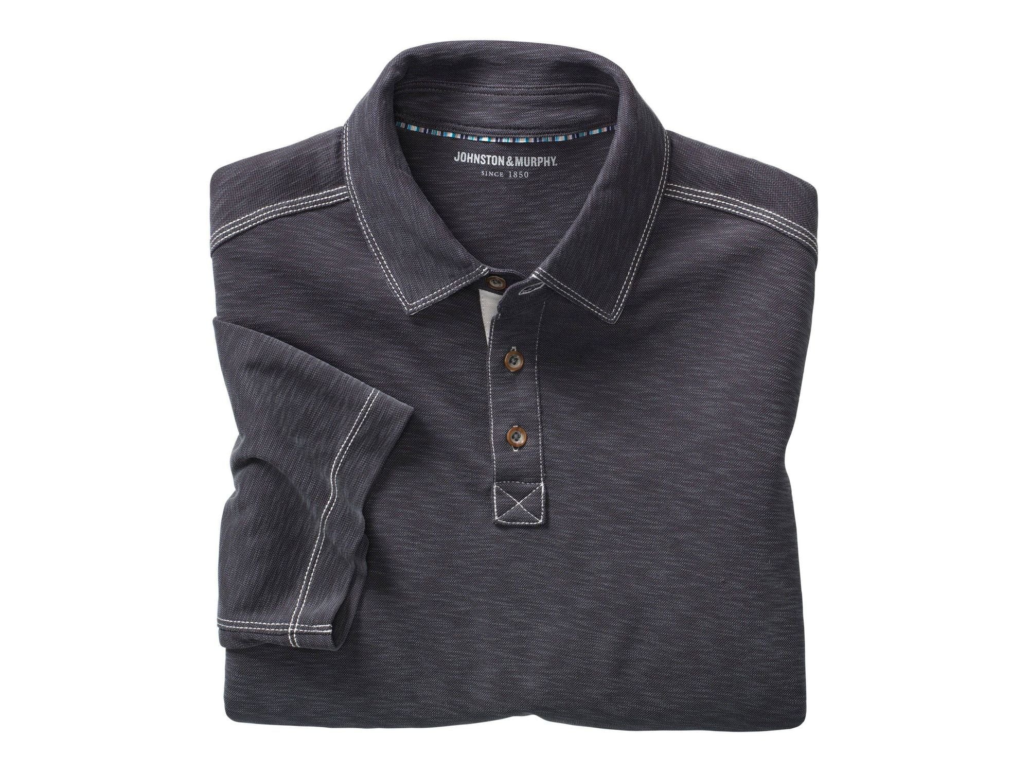Johnston & Murphy Vintage Slub Polo Shirt in Charcoal - Rainwater's Men's Clothing and Tuxedo Rental