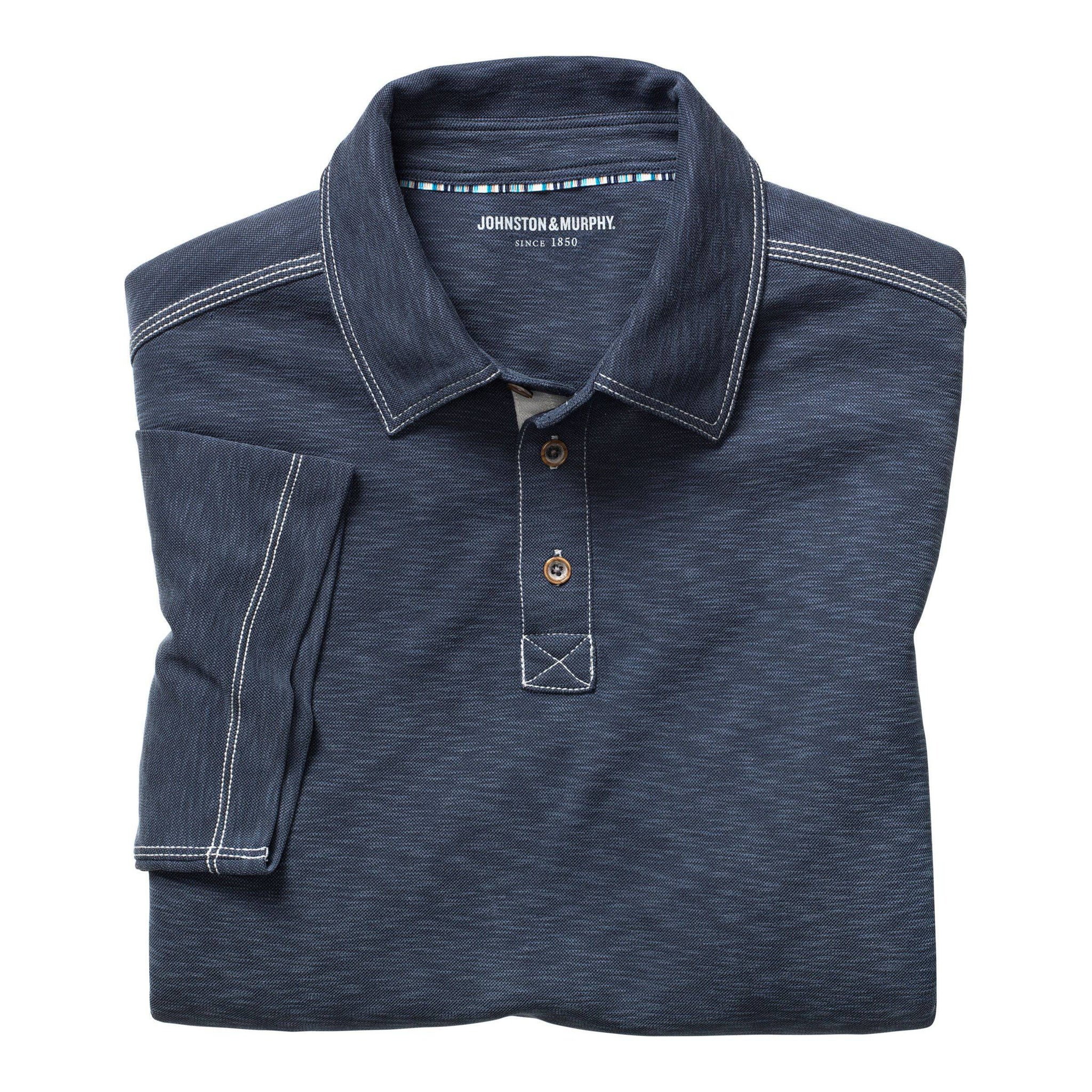 Johnston & Murphy Vintage Slub Polo Shirt in Navy - Rainwater's Men's Clothing and Tuxedo Rental
