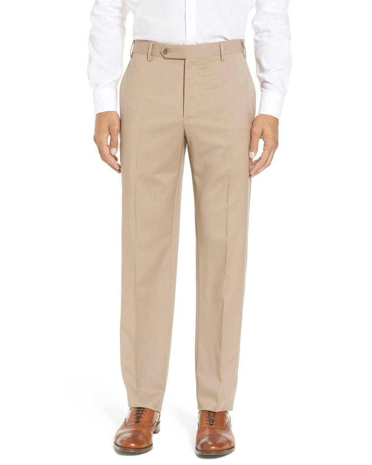 Rainwater's Super 140's Worsted Wool Dress Slack In Light Beige