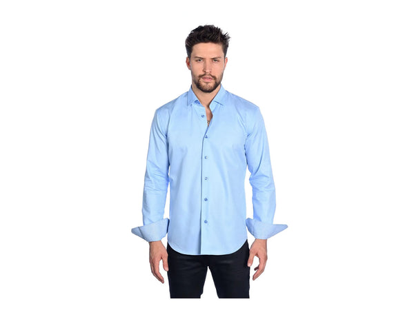 Mizumi Light Blue Solid Jacquard Sport Shirt