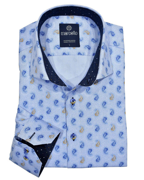 Marcello Ocean Blue With Khaki Paisley Shirt - Rainwater's Men's Clothing and Tuxedo Rental