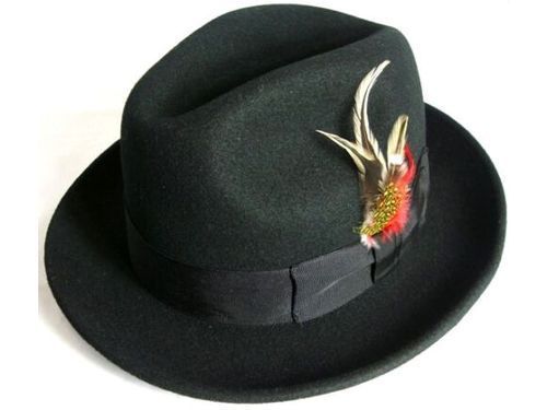 -Rainwater's -Milani Collection - Hats - Fedora Dress Hat 100% Wool With Feather By Milani In Black -