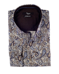Mizumi Print Long Sleeve Hidden Button Down in Blue and Beige Paisley - Rainwater's Men's Clothing and Tuxedo Rental