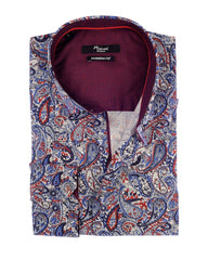 Mizumi Print Long Sleeve Hidden Button Down in Blue with Red Paisley - Rainwater's Men's Clothing and Tuxedo Rental