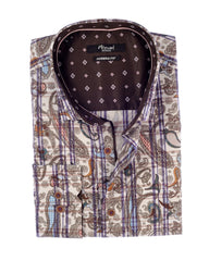 Mizumi Print Long Sleeve Hidden Button Down in Multi-Color Plaid with Paisley - Rainwater's Men's Clothing and Tuxedo Rental