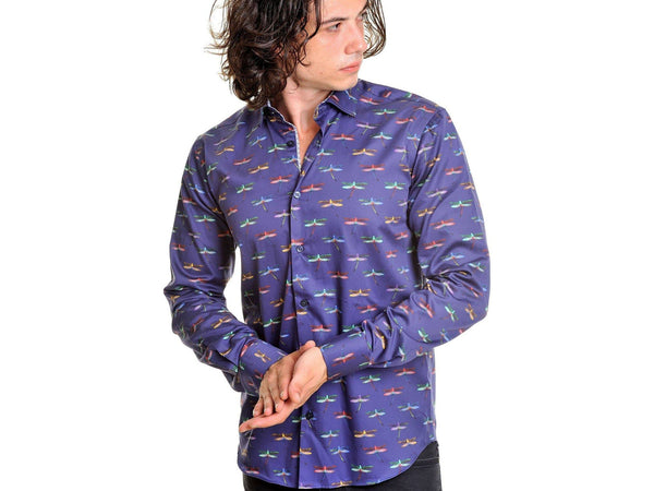 Mizumi Navy Dragon Fly Print Sport Shirt - Rainwater's Men's Clothing and Tuxedo Rental