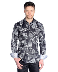 Mizumi Black & Grey Abstract Print Sport Shirt - Rainwater's Men's Clothing and Tuxedo Rental