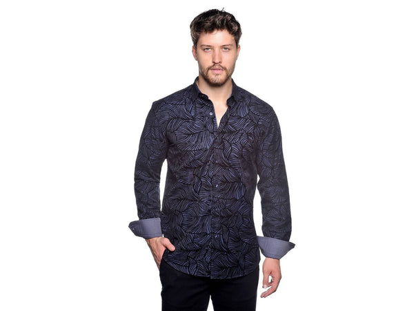 Mizumi Black Flocked Abstract Print Sport Shirt - Rainwater's Men's Clothing and Tuxedo Rental