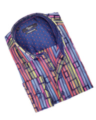 Mizumi Multi Color Squares and Stripe Print Sport Shirt - Rainwater's Men's Clothing and Tuxedo Rental