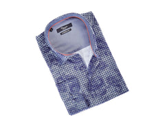Mizumi Navy Blue Paisley Flocked Print Sport Shirt - Rainwater's Men's Clothing and Tuxedo Rental