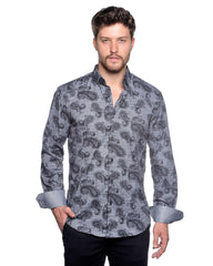 Mizumi Black Paisley Flocked Print Sport Shirt - Rainwater's Men's Clothing and Tuxedo Rental