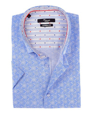 Mizumi Print Short Sleeve Hidden Button Down in Blue Swirl Geometric - Rainwater's Men's Clothing and Tuxedo Rental