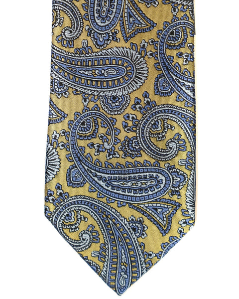 Paisley Silk Tie in Yellow With Blue & Grey - Rainwater's Men's Clothing and Tuxedo Rental