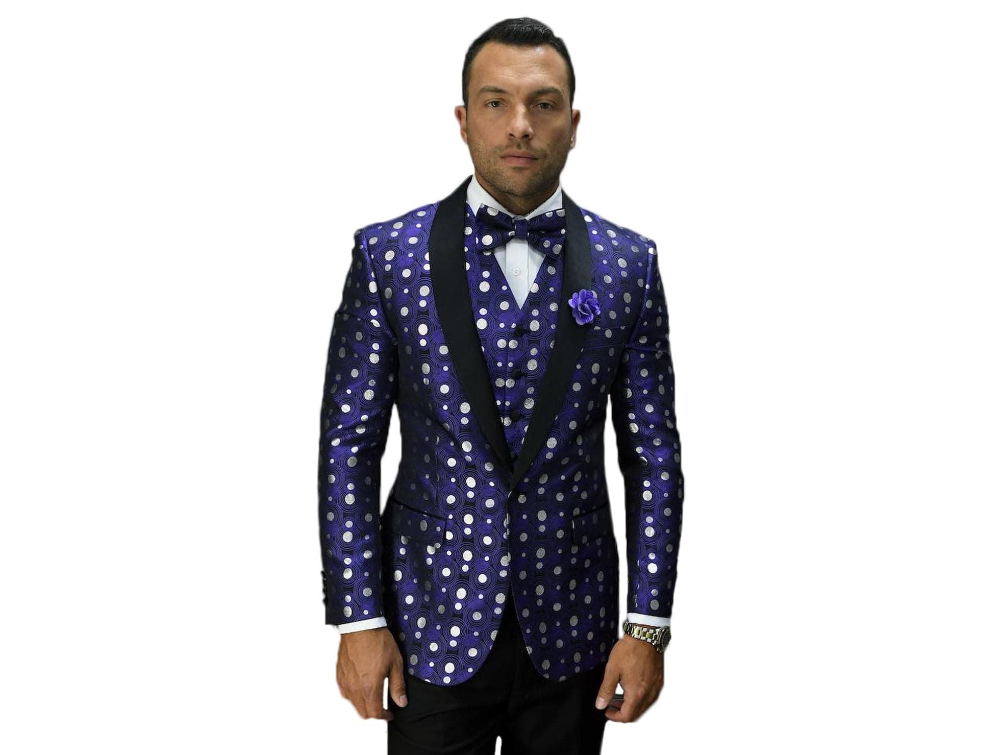 Purple With Silver Dot Dinner Jacket Tuxedo Rental - Rainwater's Men's Clothing and Tuxedo Rental