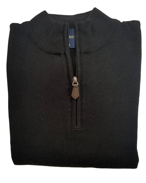 1/4 Zip Mock Sweater in Black Cotton Blend - Rainwater's Men's Clothing and Tuxedo Rental