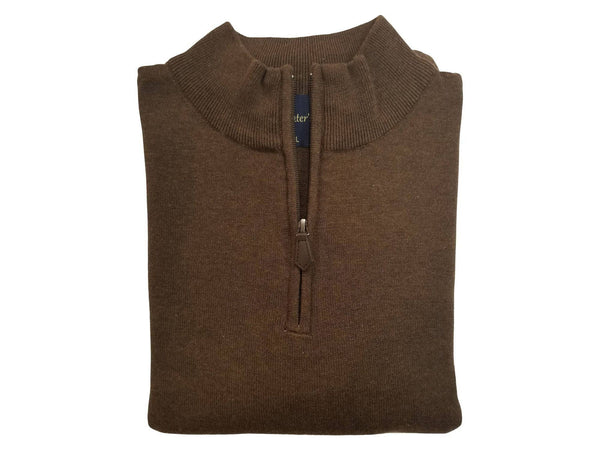 1/4 Zip Mock Sweater in Brown Heather Cotton Blend - Rainwater's Men's Clothing and Tuxedo Rental