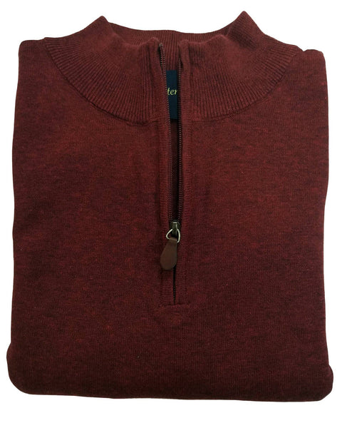 1/4 Zip Mock Sweater Vest in Burgundy Heather Cotton Blend - Rainwater's Men's Clothing and Tuxedo Rental