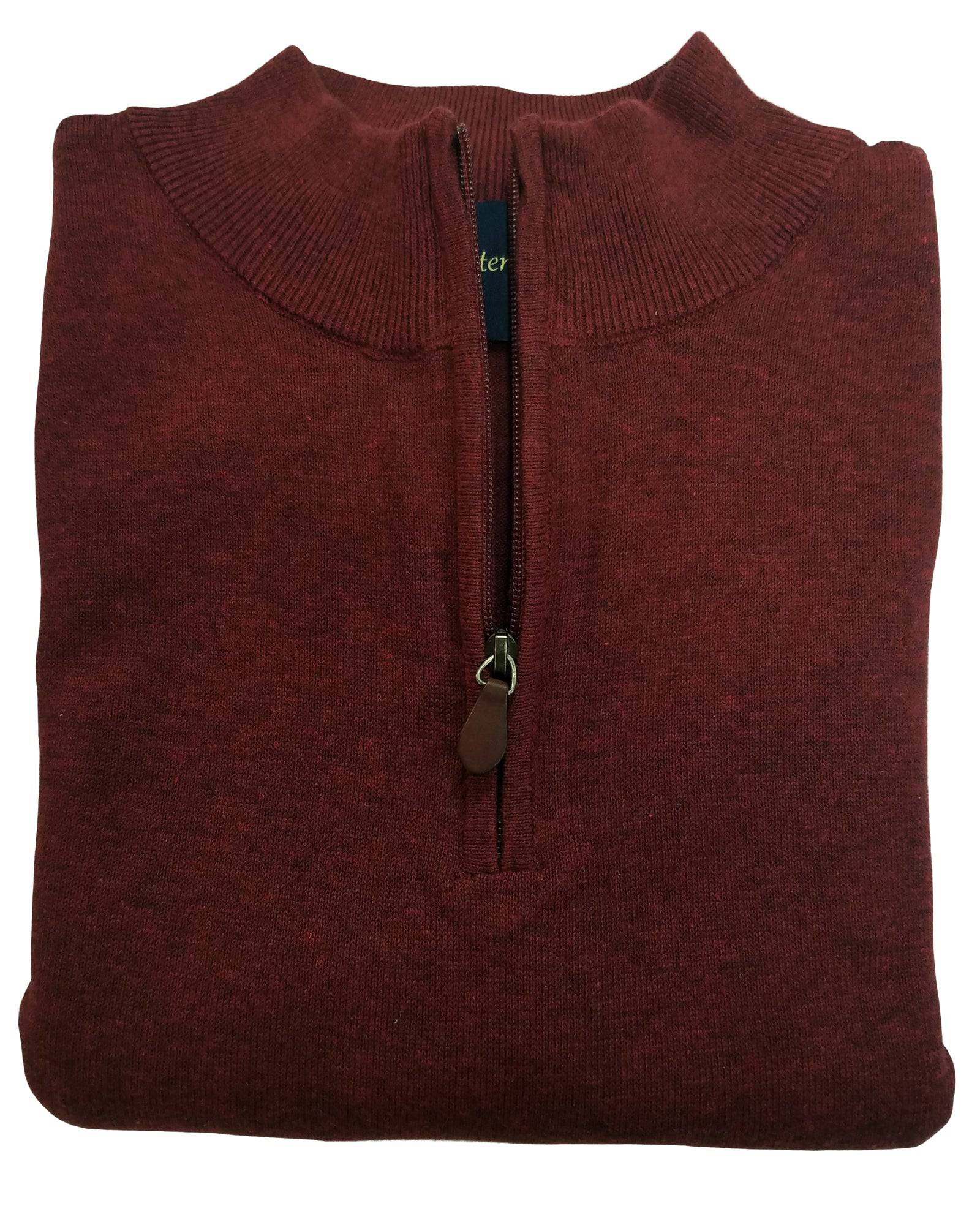 1/4 Zip Mock Sweater in Burgundy Heather Cotton Blend - Rainwater's Men's Clothing and Tuxedo Rental