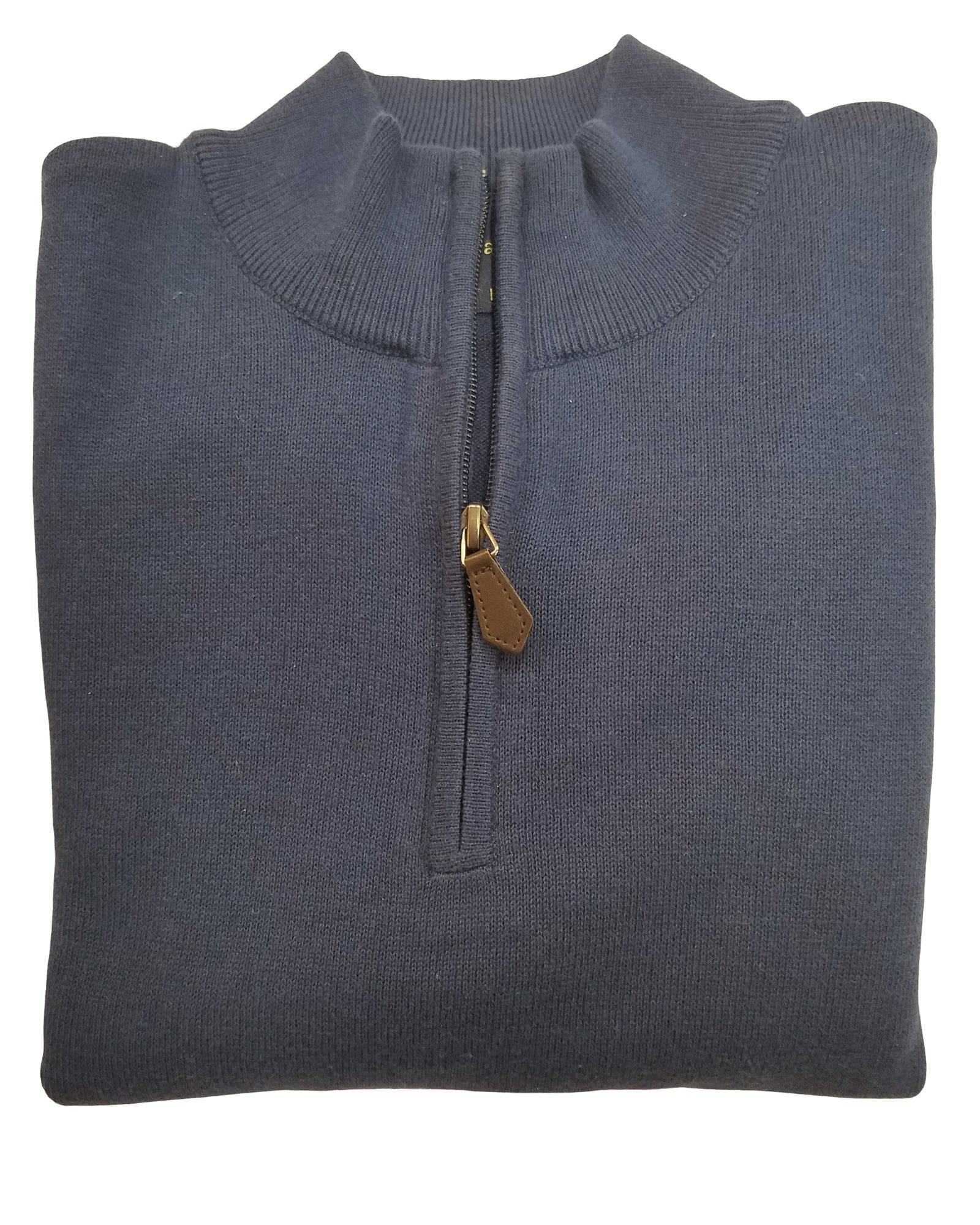 1/4 Zip Mock Sweater in Dark Denim Cotton Blend - Rainwater's Men's Clothing and Tuxedo Rental
