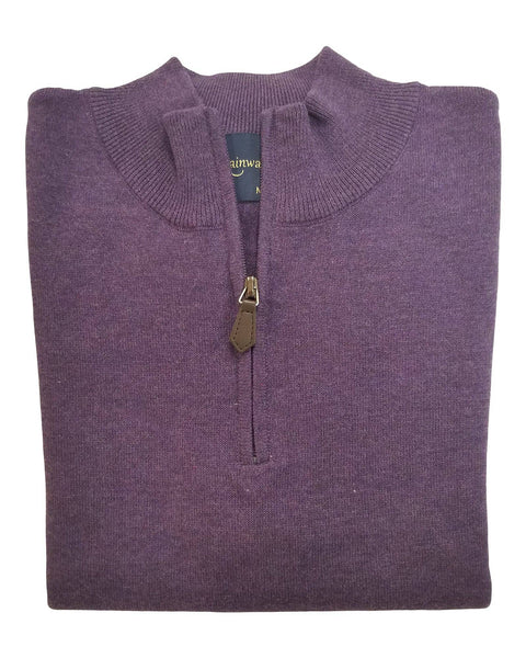 1/4 Zip Mock Sweater in Grape Heather Cotton Blend - Rainwater's Men's Clothing and Tuxedo Rental