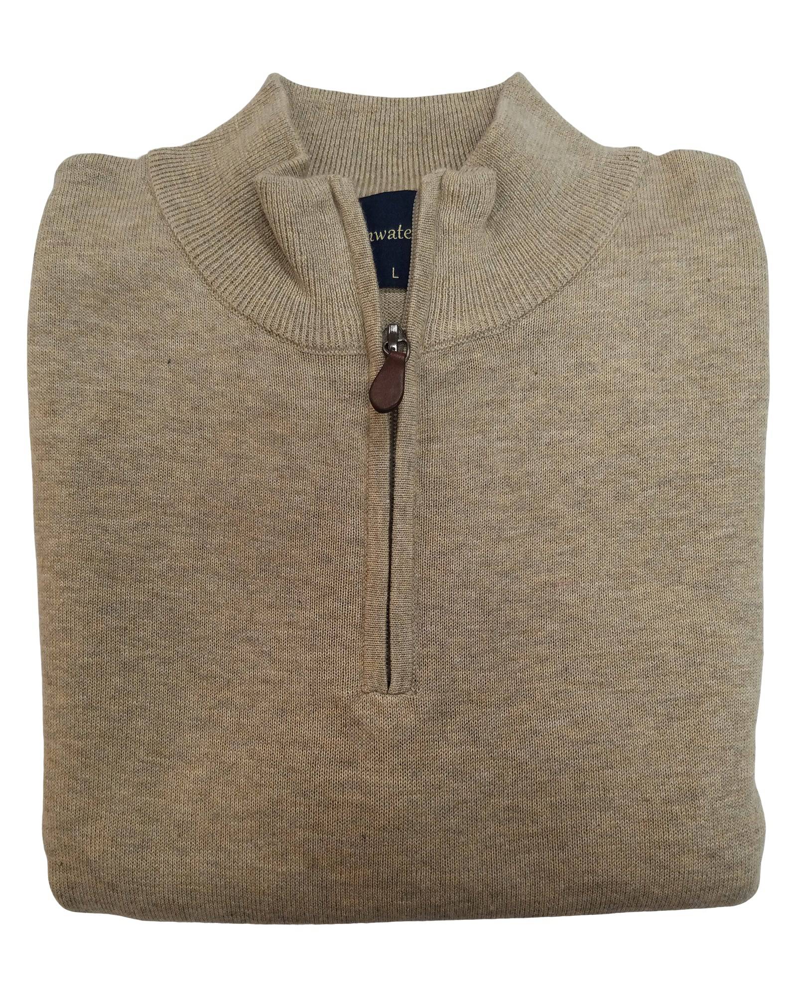 1/4 Zip Mock Sweater in Oatmeal Heather Cotton Blend - Rainwater's Men's Clothing and Tuxedo Rental