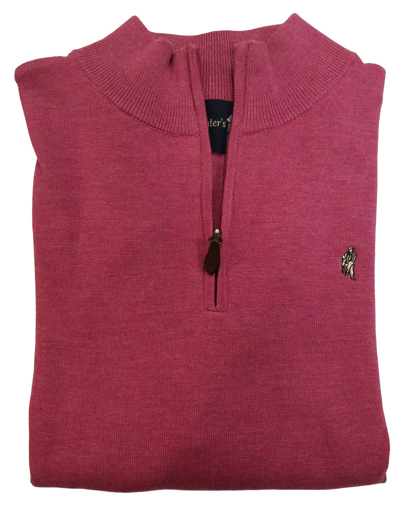 1/4 Zip Mock Sweater in Raspberry Cotton Blend - Rainwater's Men's Clothing and Tuxedo Rental