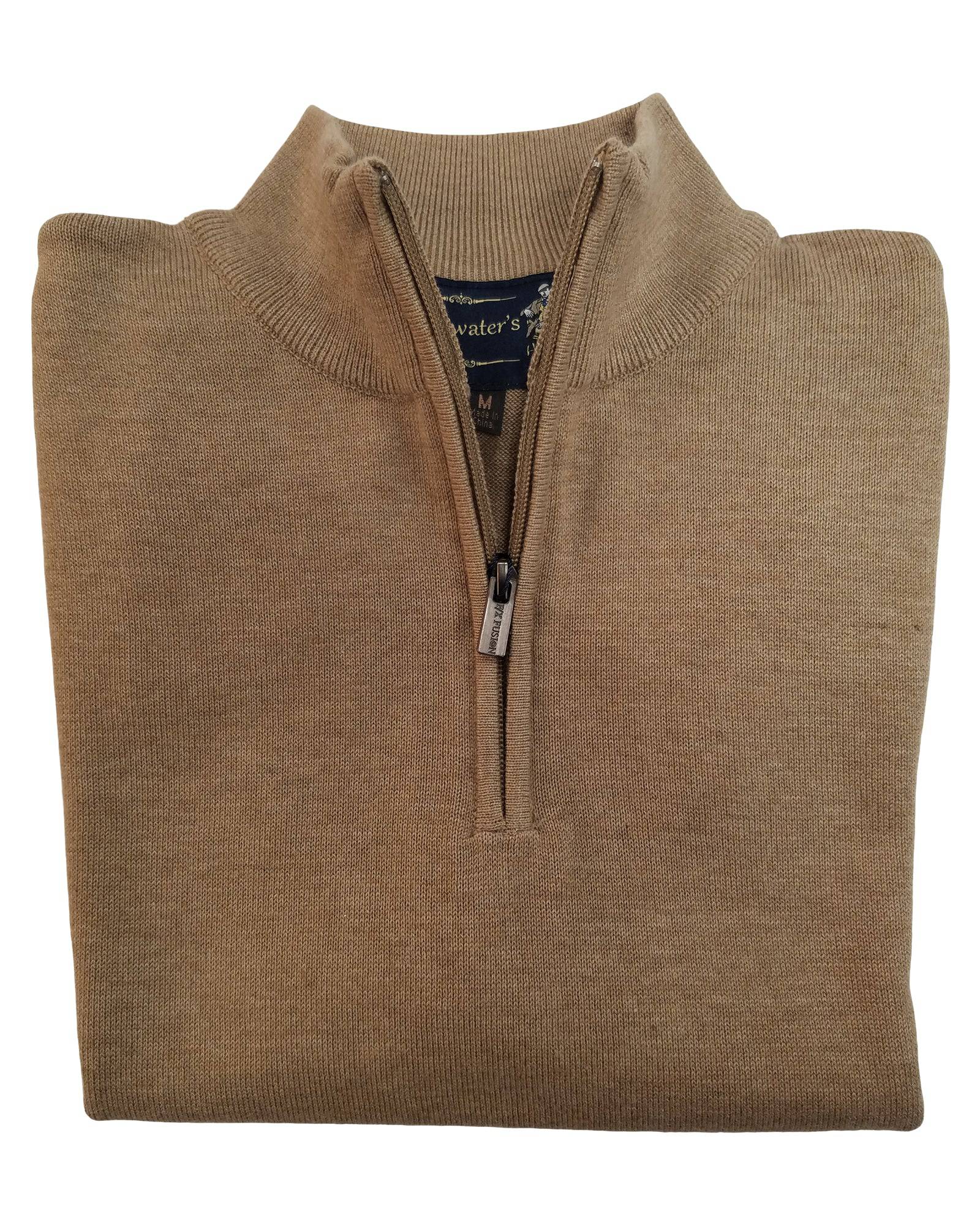 1/4 Zip Mock Sweater Vest in Sand Cotton Blend - Rainwater's Men's Clothing and Tuxedo Rental