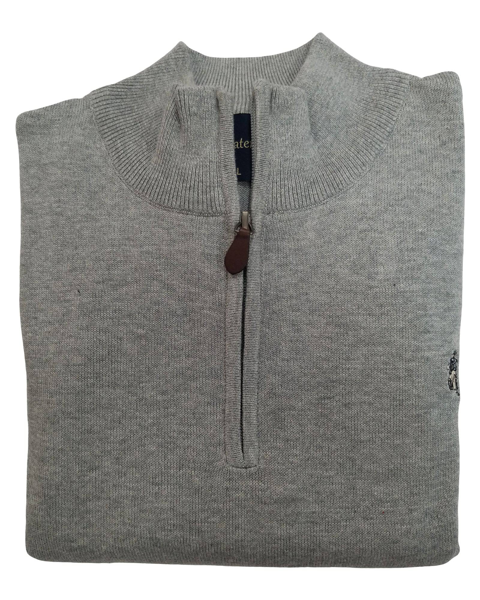 1/4 Zip Mock Sweater in Silver Heather Cotton Blend - Rainwater's Men's Clothing and Tuxedo Rental