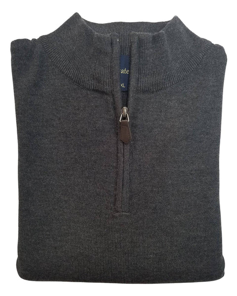 1/4 Zip Mock Sweater in Charcoal Cotton Blend - Rainwater's Men's Clothing and Tuxedo Rental