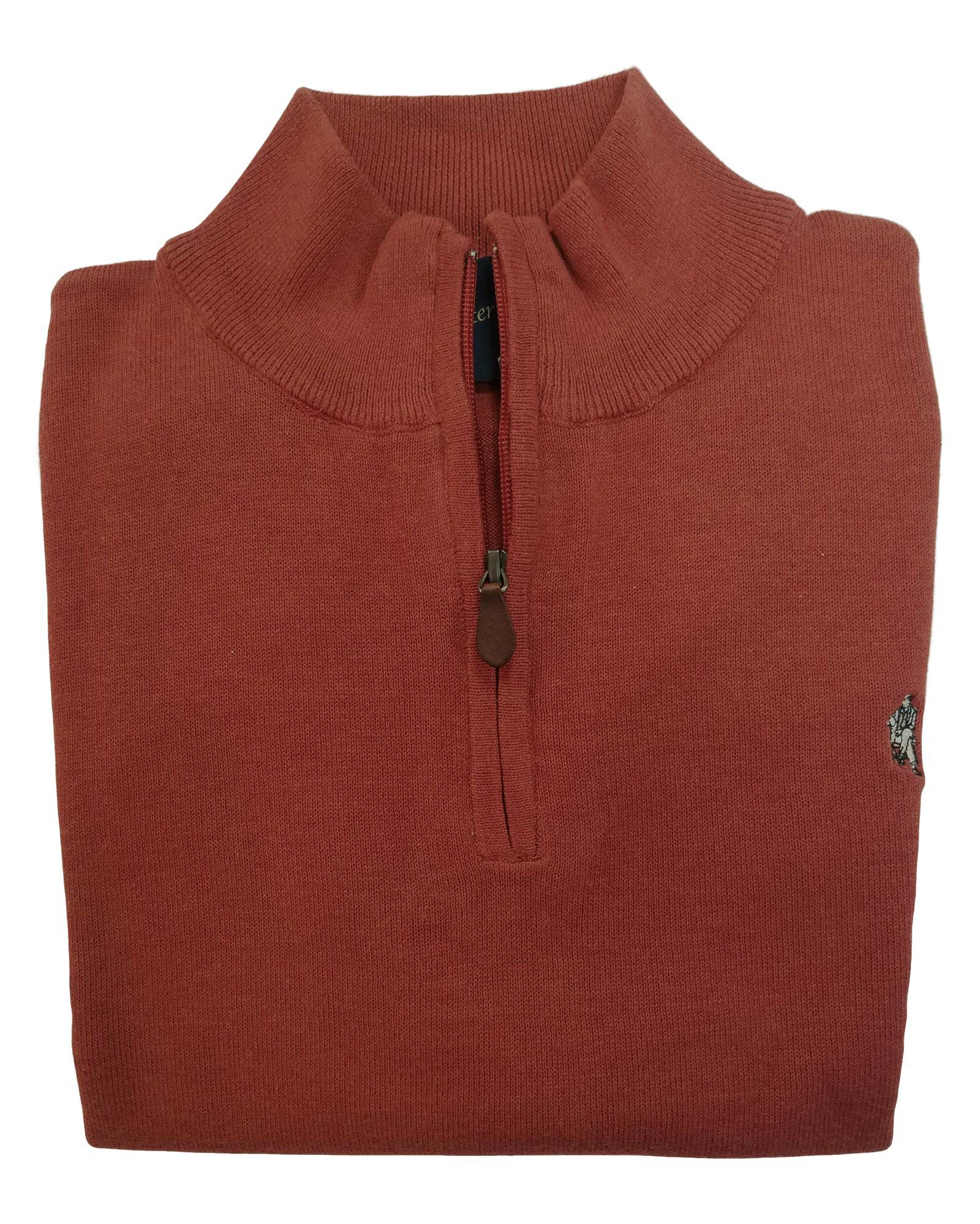 1/4 Zip Mock Sweater Vest in Orange Heather Cotton Blend
