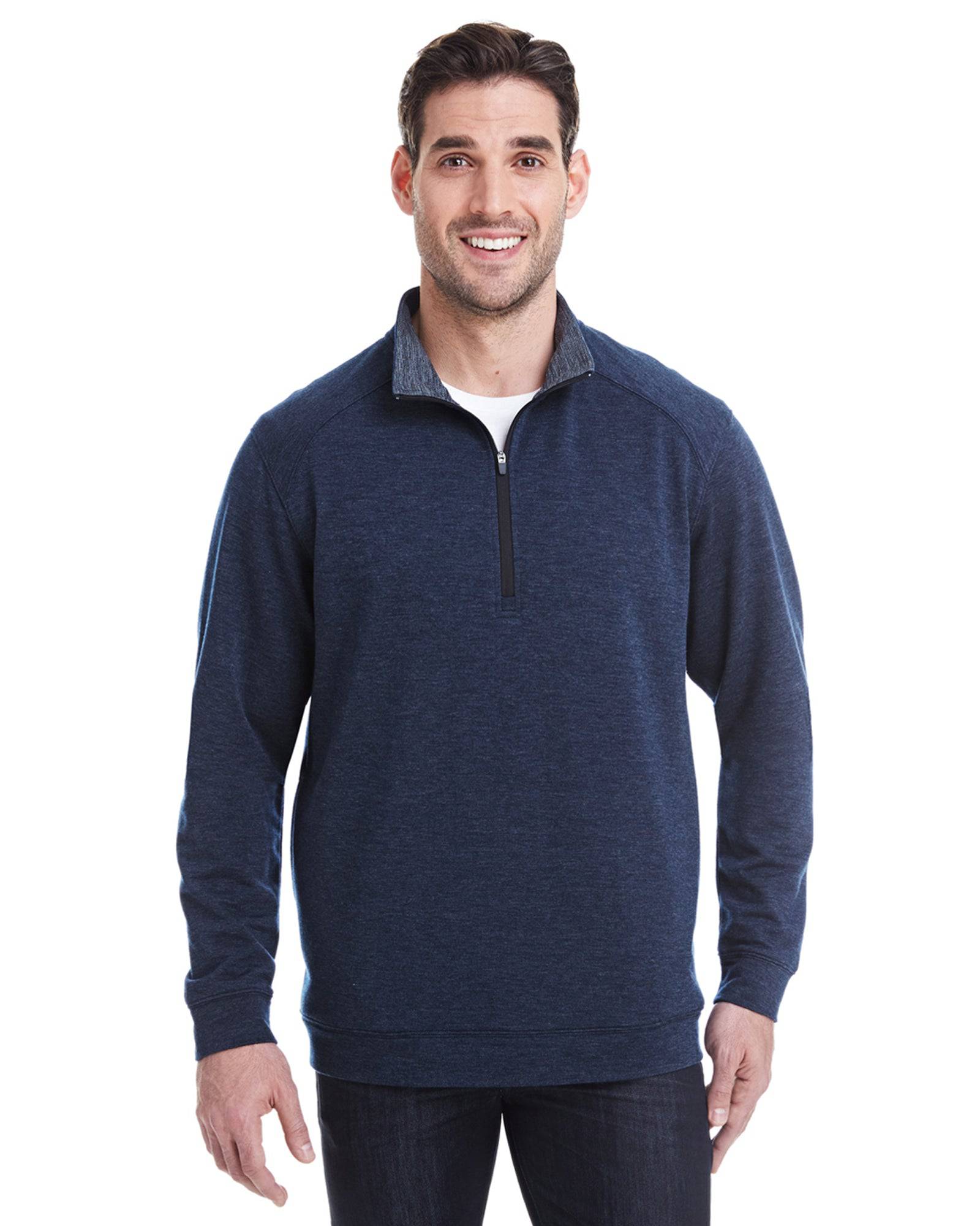 1/4 Zip Pullover in Navy Heather Tech Stretch - Rainwater's Men's Clothing and Tuxedo Rental