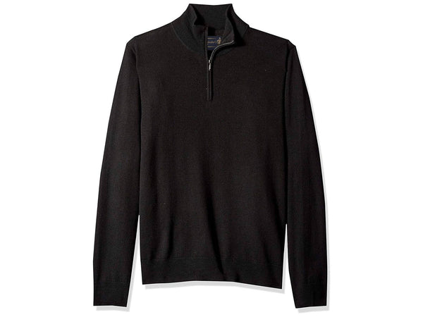 1/4 Zip Mock Sweater in Black 100% Merino Wool - Rainwater's Men's Clothing and Tuxedo Rental