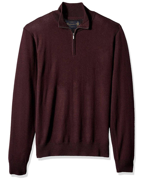 1/4 Zip Mock Sweater in Burgundy 100% Merino Wool - Rainwater's Men's Clothing and Tuxedo Rental