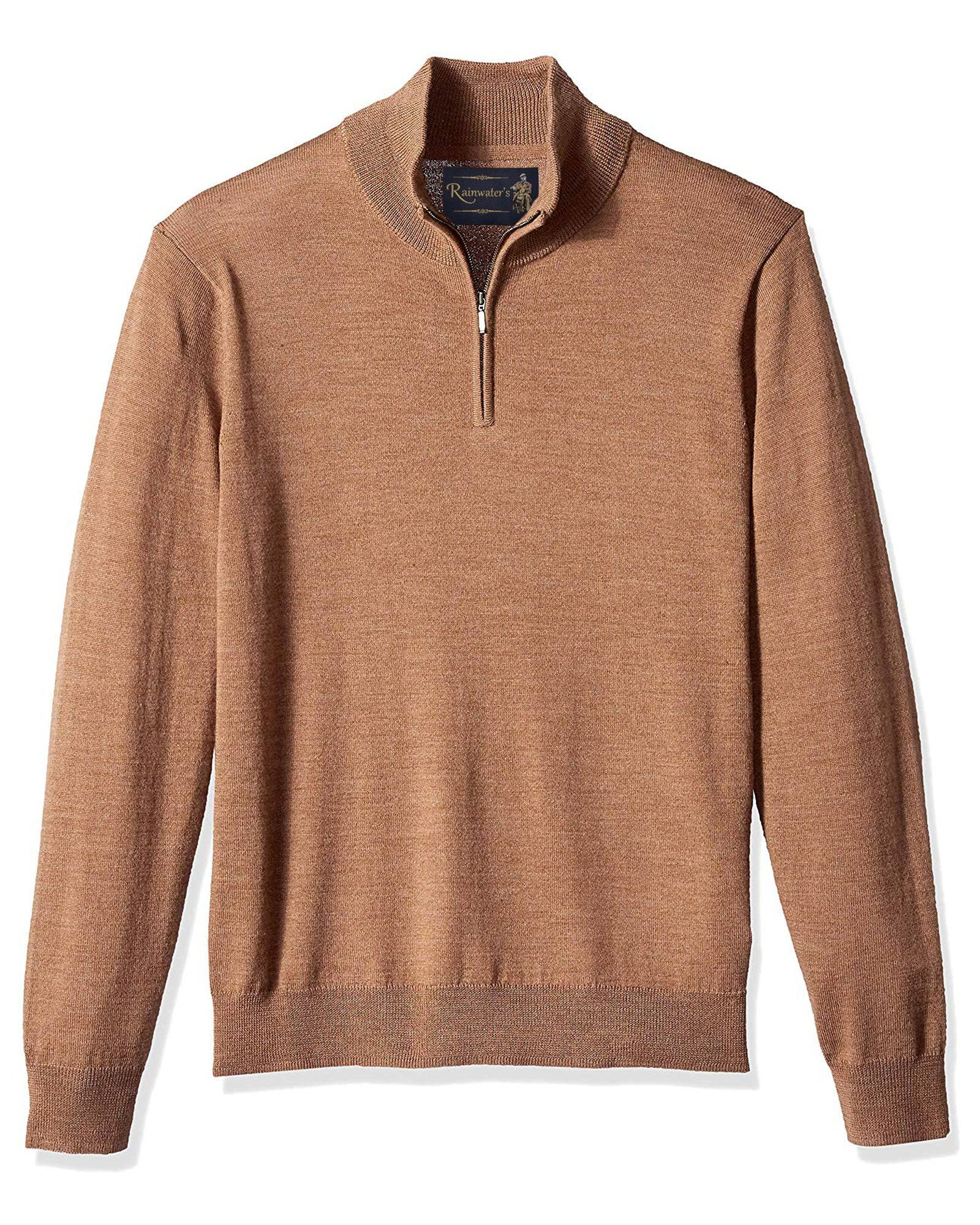 1/4 Zip Mock Sweater in Camel 100% Merino Wool - Rainwater's Men's Clothing and Tuxedo Rental