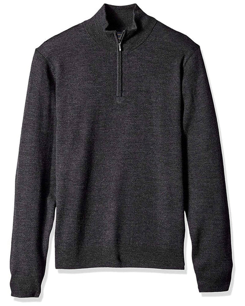 1/4 Zip Mock Sweater in Charcoal 100% Merino Wool - Rainwater's Men's Clothing and Tuxedo Rental