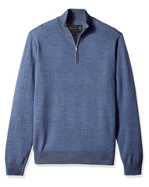 1/4 Zip Mock Sweater in Denim Blue 100% Merino Wool - Rainwater's Men's Clothing and Tuxedo Rental