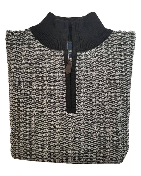 1/4 Zip Mock Sweater in Grey & Black Heather Cotton Blend - Rainwater's Men's Clothing and Tuxedo Rental