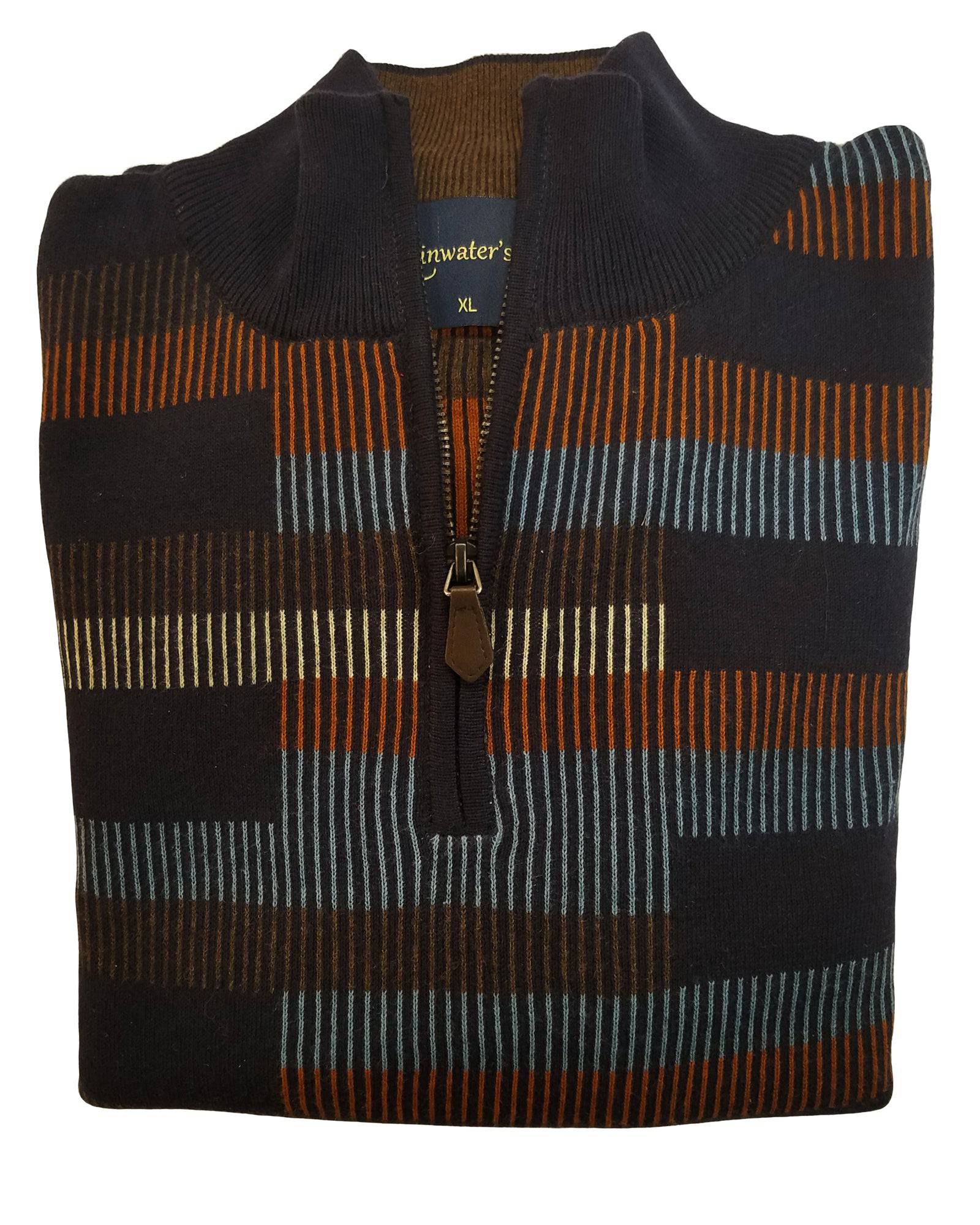 1/4 Zip Mock Sweater in Navy Geometric Design Cotton Blend - Rainwater's Men's Clothing and Tuxedo Rental