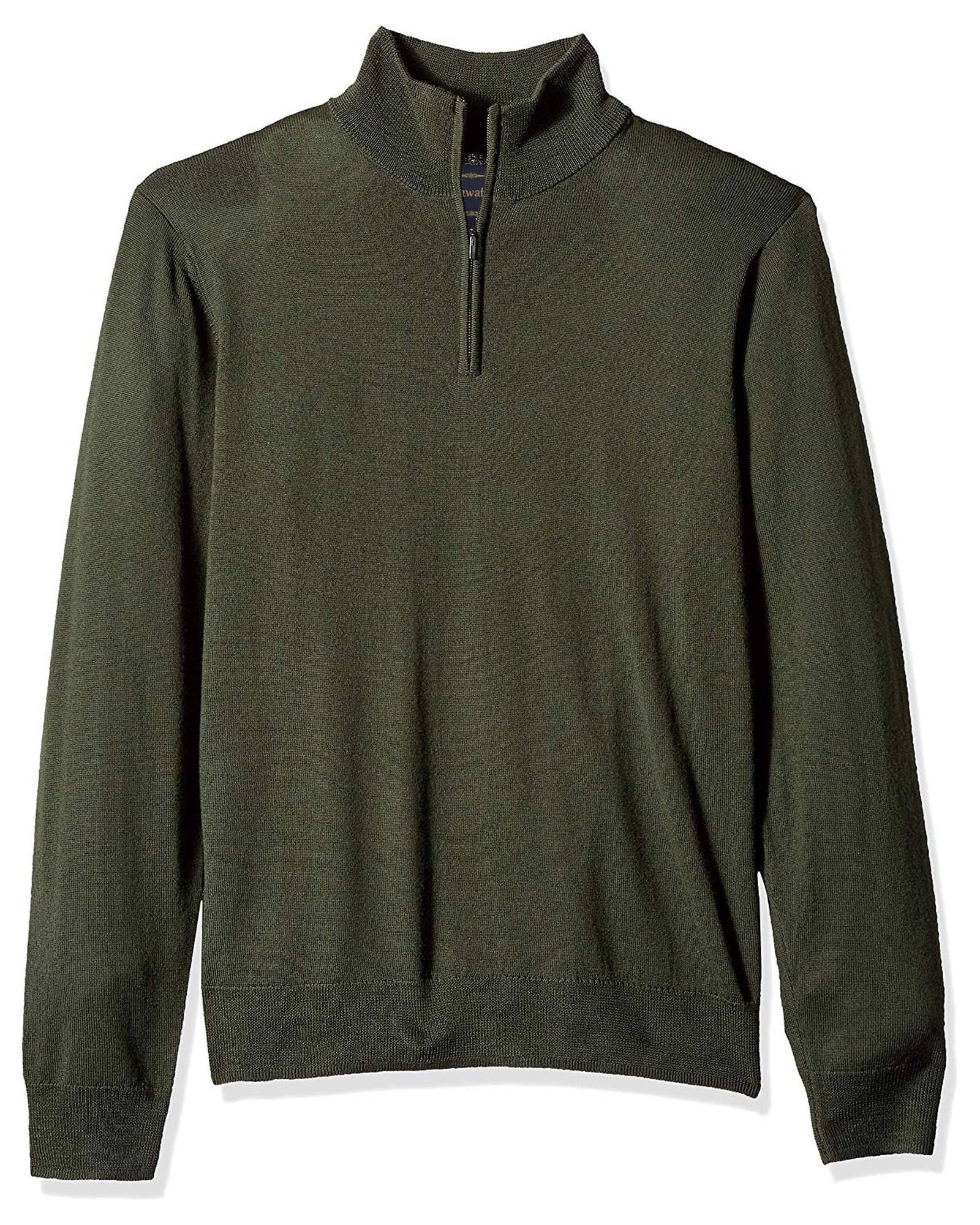 1/4 Zip Mock Sweater in Olive 100% Merino Wool - Rainwater's Men's Clothing and Tuxedo Rental