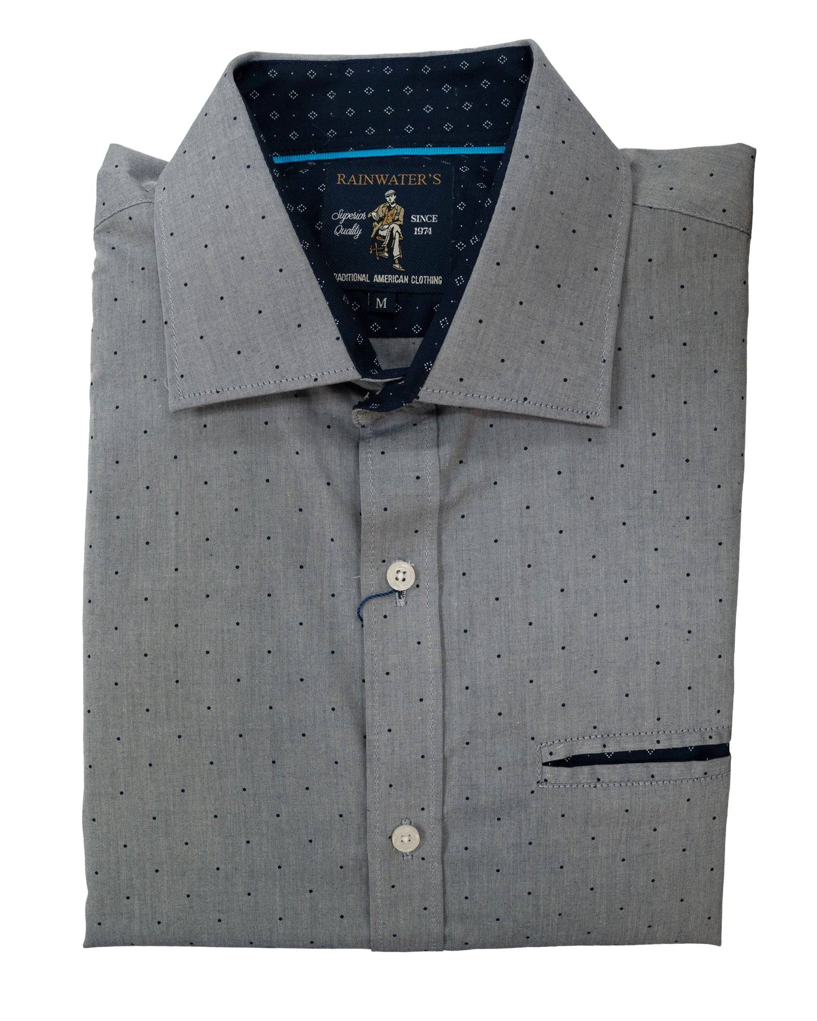 Grey & Navy Pindot Spread Collar Sport Shirt - Rainwater's Men's Clothing and Tuxedo Rental