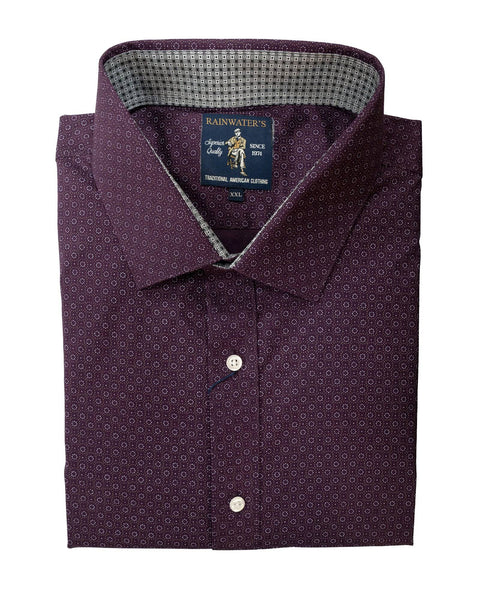 Eggplant Neat Print in Stretch Cotton Sport Shirt - Rainwater's Men's Clothing and Tuxedo Rental