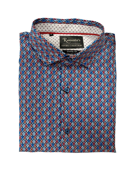Blue Neat Paisley Shirt - Rainwater's Men's Clothing and Tuxedo Rental