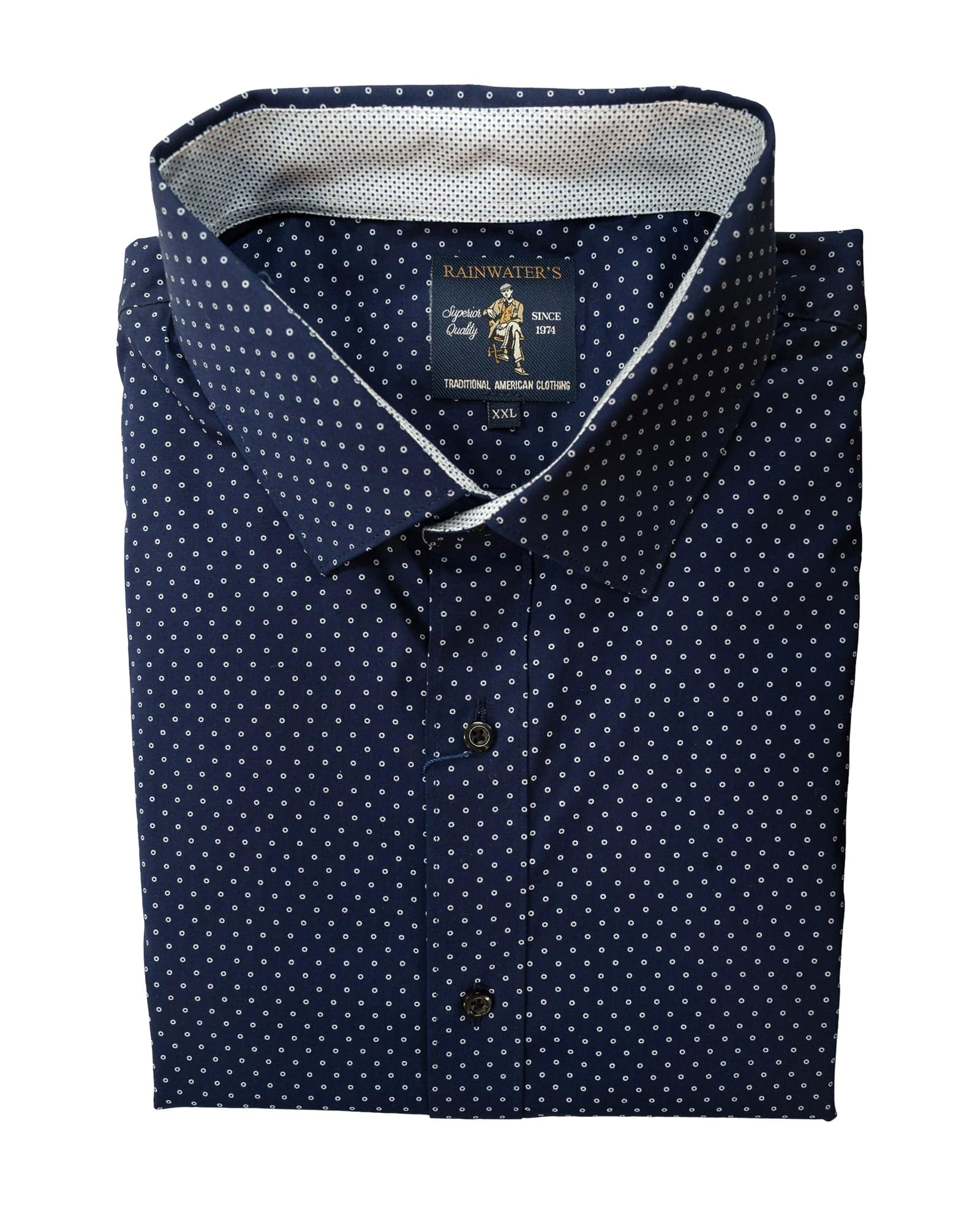Navy Circle Dot Print in Stretch Cotton Sport Shirt - Rainwater's Men's Clothing and Tuxedo Rental