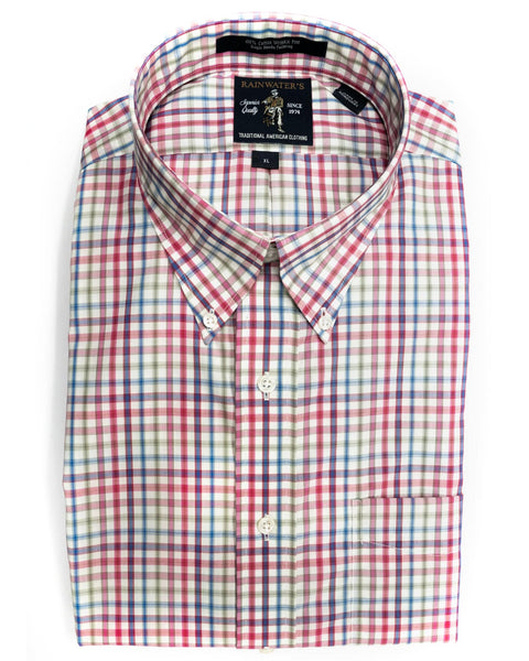 Rainwater's Plaid Button Up in Coral & Blue - Rainwater's Men's Clothing and Tuxedo Rental